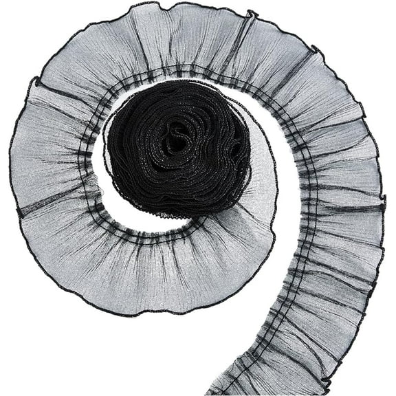 5Yards Black Ruffle Lace Trim Pleated Lace Ribbon 3.15 inch Net Lace Trim Wave Edge Lace Trim Organza Ruffled Fabric Clothes Accessories