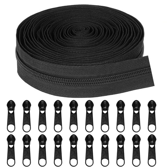 5 Yards #5 Black Nylon Coil Zipper by The Yard - Bulk Replacement with 20PCS Sliders for DIY Sewing, Craft Bags