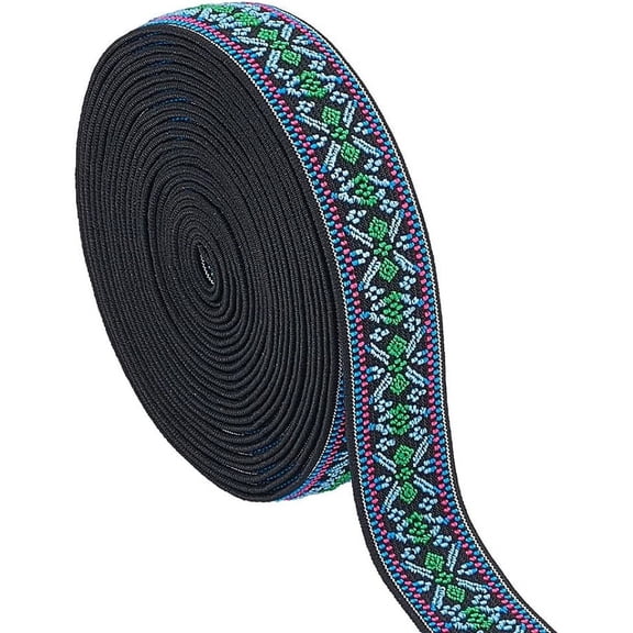 5Yards Elastic Woven Jacquard Ribbon 1inch Boho Jacquard Elastic Band Ethnic Ribbon Sewing Embroidered Woven Ribbon for DIY Craft Clothing Accessories Deep Sky Blue