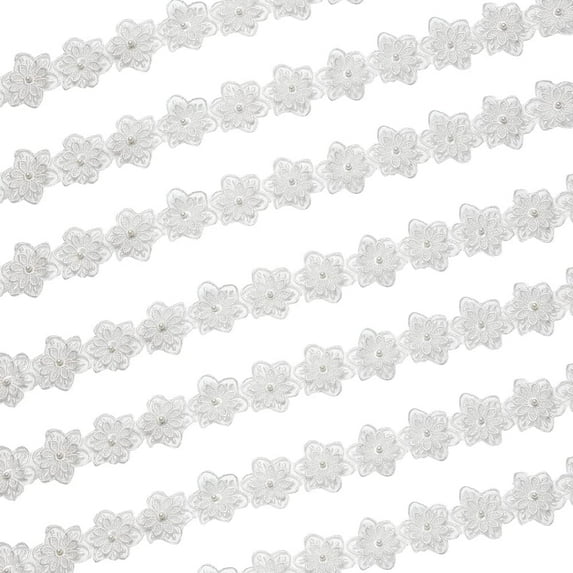 5Yards Embroidered Flower Lace Pearl Trim White Ribbon Vintage Edging Trimmings Applique Sewing Craft for Wedding Dress Embellishment OCOR-WH0071-022A-US13