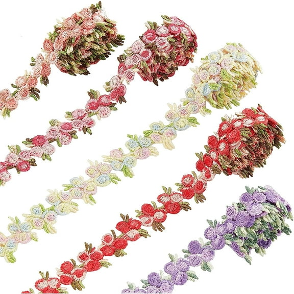 5Yards Flower Trim Ribbon Floral DIY Lace Applique Sewing Craft Rose Lace Edge Trim Decorating Embroidered Polyester