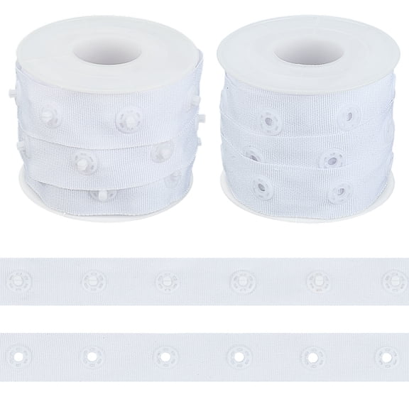 5Yards Polyester Sewing Snap Button Tape Plastic Buttons Fastener Replacement for Baby Lingerie Crotch Sewing with 2Pc Plastic Spools White