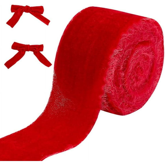 5Yards Red Vintage Velvet Ribbon 50mm Wide Velvet Frayed Ribbon Raw Edge Gift Ribbons Christmas Decorative Ribbons Trim for Wedding Decorations