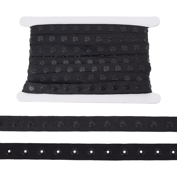 5Yards Snap Button Tape 0.7inch Wide Black Sewing Snap Fastener Tape Trim Press Button Tape with Plastic Buttons