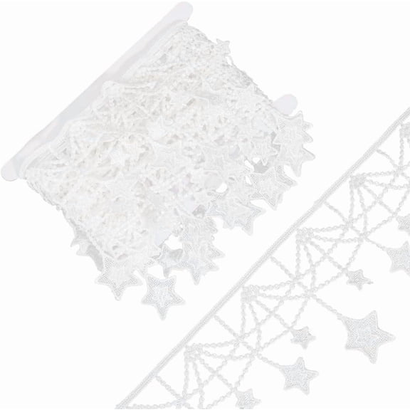 5Yards Star Polyester Lace Trim Ribbon Clothes Accessories White 4 inch(100mm) for Handmade