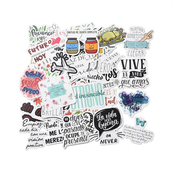 5bags 50pcs Inspirational Spanish Word Paper Stickers set Adhesive Label Stickers for Water Bottles Laptop Luggage Cup Computer Mobile Phone Skateboard Guitar Stickers Mixed color 34~63x41~74x0.1mm