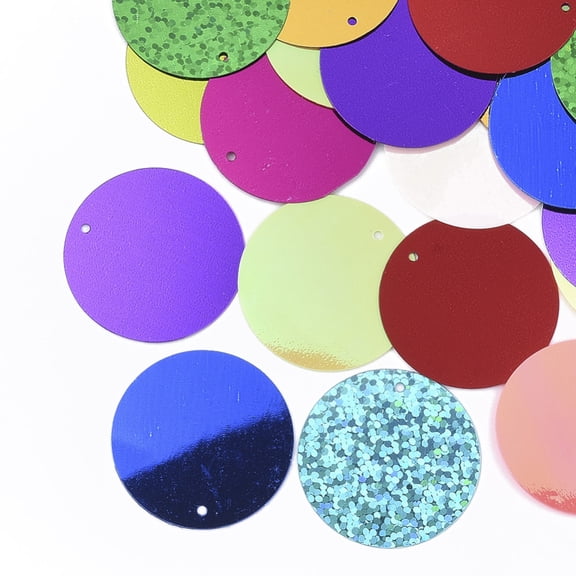 5bags Ornament Accessories PVC Plastic Paillette/Sequins Beads Single Face Laser Bright Flake Flat Round Mixed color 29x0.4mm Hole: 1.4mm about 40pcs/bag