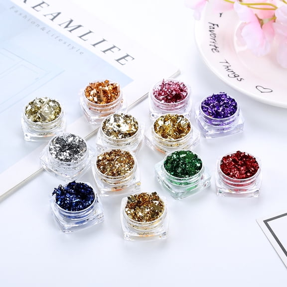 5boxes Foil Flakes DIY Gilding Flakes for Epoxy Jewelry Accessories Filler Mixed color box: 2.9x1.6cm Gold Foil