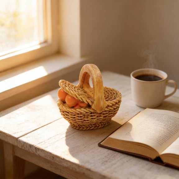 5cm Mini Woven Storage Basket, Synthetic Resin Craft, Miniature Scene Prop for Photography Home Desktop Tiny Ornament