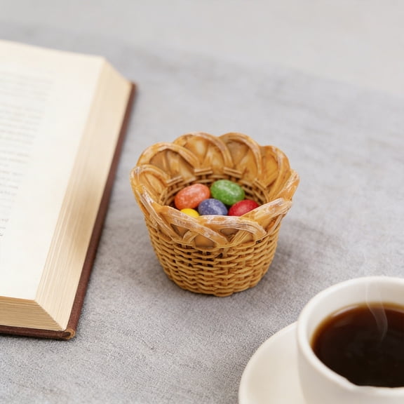 5cm Mini Woven Storage Basket, Synthetic Resin Craft, Miniature Scene Prop for Photography Home Desktop Tiny Ornament