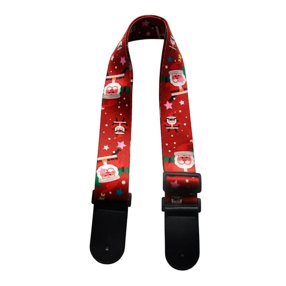 5cm Wide Guitar Bass Strap Polyester With Leather Head Christmas Pattern Red