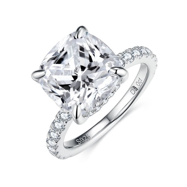 3.0 Carat Cushion Cut Moissanite Engagement Ring - D Color VVS1, Sterling Silver