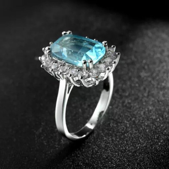 5ct Aquamarine Blue Princess Cut Band Women's 925 Silver Wedding Ring Size 6-10