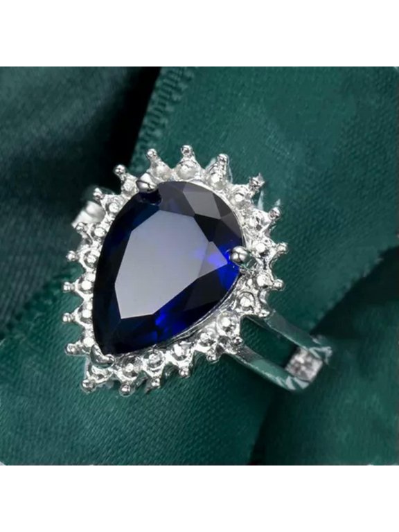 5ct Blue Zirconia Water Drop AAA Cz Ring Fashion Women's 925 Silver Jewelry Gift
