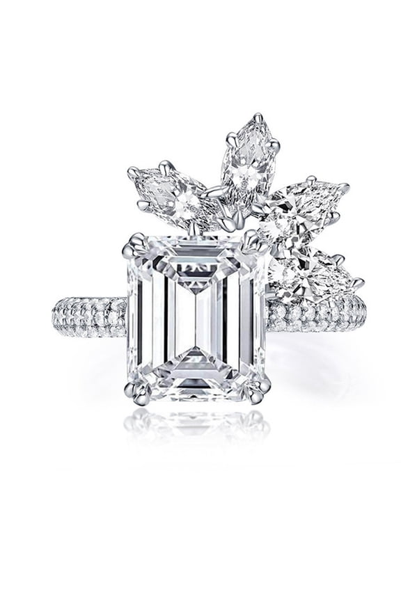 5ct D Color Moissanite Rings for Women Emerald Cut VVS1 Engagement Diamond Rings 4-Prong Moissanite Wedding Rings for Women Wife Gifts with Certificate