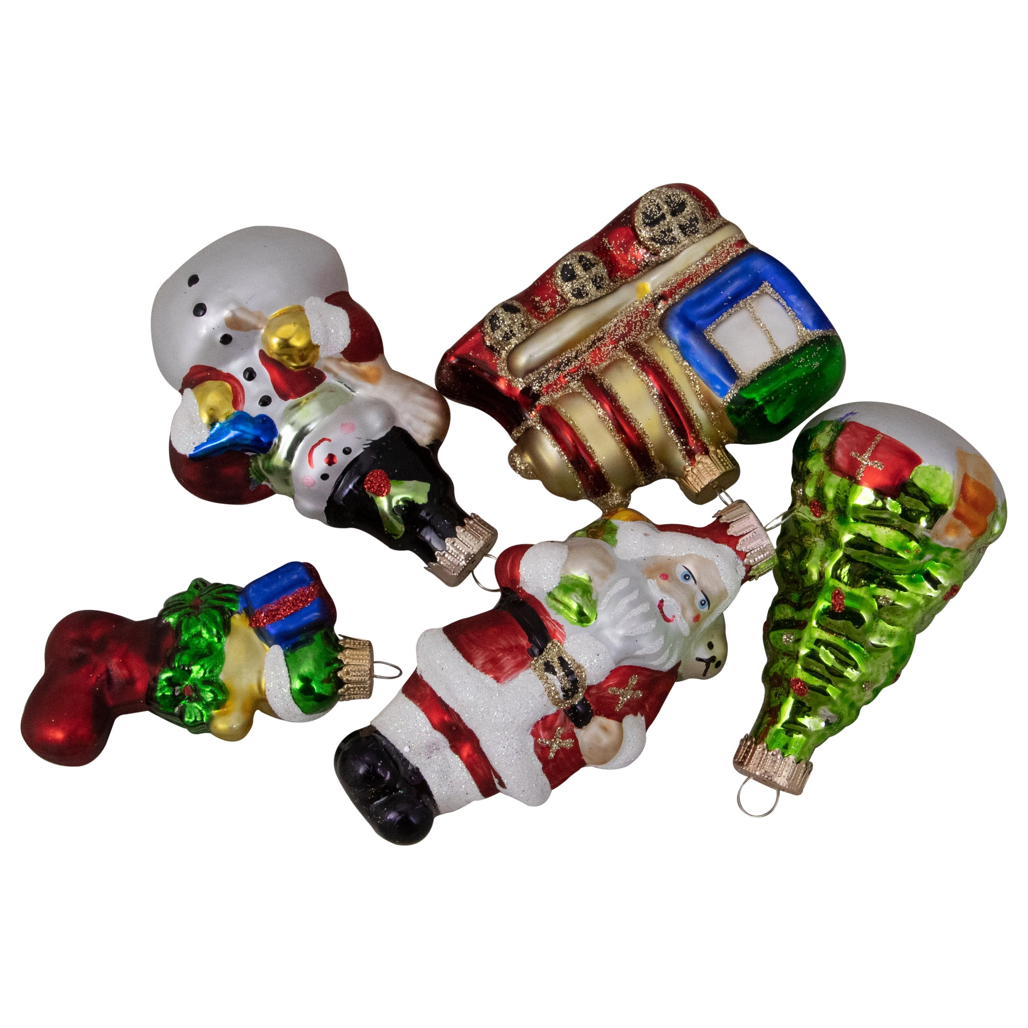 5ct Festive Holiday Santa and Snowman Figurine Glass Ornament Set 1"-3.5"