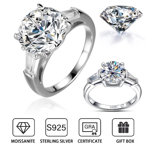 5ct Moissanite 3 Stone Engagement Rings for Women D Color VVS1 Round Cut Lab Created Diamond Rings 18K White Gold Plated Anniversary Wedding Promise Ring for Women
