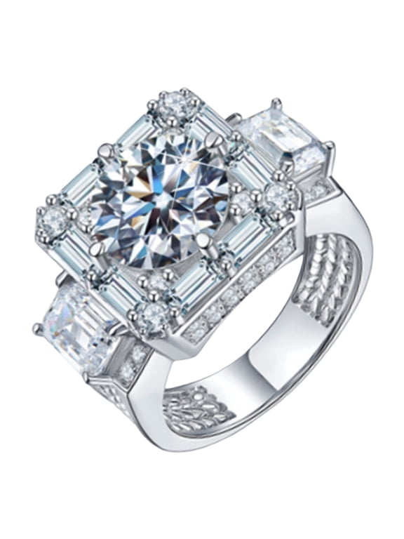 Men's Luxury S925 Sterling Silver 5ct Cubic Zirconia Ring, 18K White Gold Plated , Square Cut 5A Zircon,Full Diamond Wedding Engagement Ring