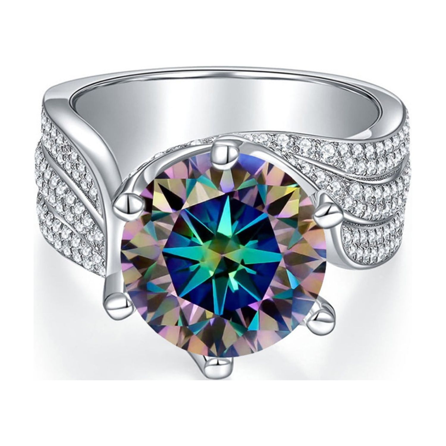 5ct Moissanite Engagement Rings for Women Round Cut D Color VVS1 Blue/Yellow/Pink Diamond Rings Moissanite Wedding Bands with Certificate