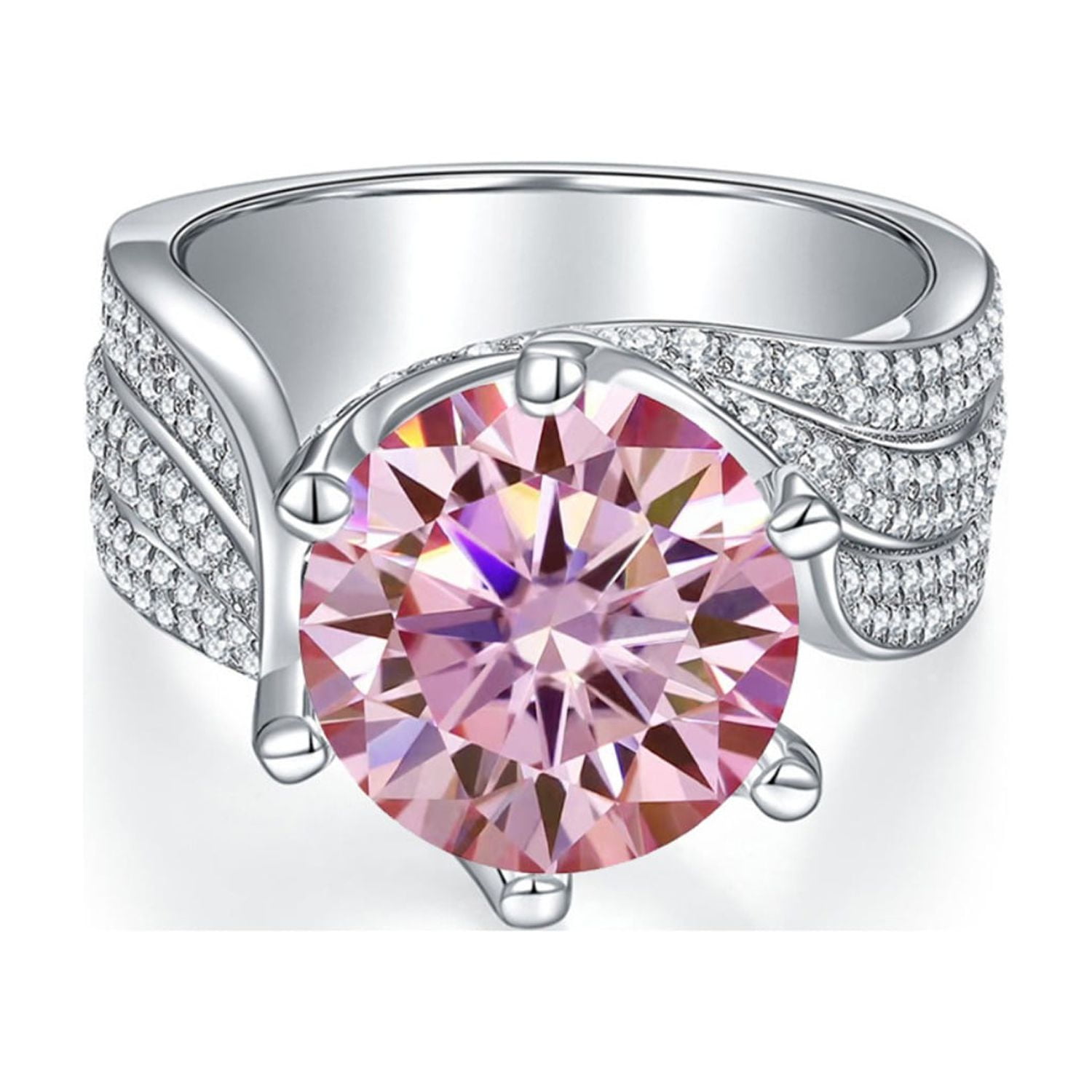 5ct Moissanite Engagement Rings for Women Round Cut D Color VVS1 Blue/Yellow/Pink Diamond Rings Moissanite Wedding Bands with Certificate
