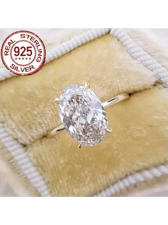 5ct Oval Zirconia CZ Platinum Silver Plated S925 Silver Wedding Engagement Ring