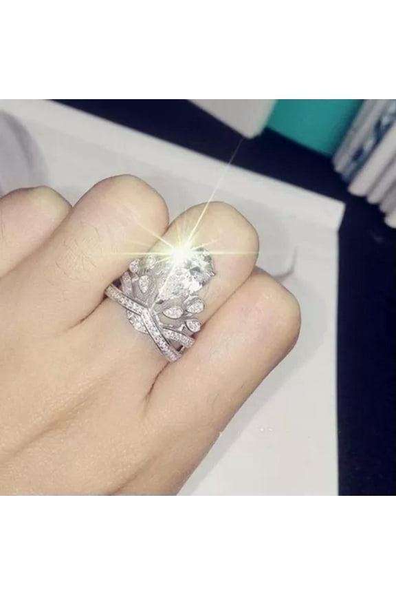 5ct Solitaire Pear Cut Engagement CZ Women Wedding White Gold Filled Ring Sz6-10