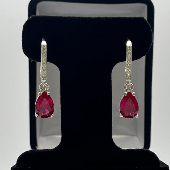 5ctw Pear Cut Ruby Earrings Drop Dangle Leverback Teardrop July Birthstone Jewelry Gift