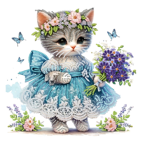 5d Diamond Art Kit for Adults, Cute Cat DIY Diamond Painting Canvas with Full Set Tools, Pet Animal Crystal Art Picture, Stress Relief Craft for Home Wall Decor, Ideal Holiday Birthday Gift, D