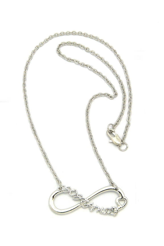 5er Family Fans Heart Infinity Loop Silver-Tone Pendant 2mm Link Chain Necklace, 18"
