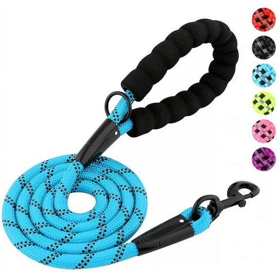 5ft 1/2in Heavy Duty Light Blue Dog Leash for Small&Large Dogs & Medium Size Dogs - Highly Reflective Heavy Duty Dog Rope Leash with Soft Padded Anti-Slip Handle