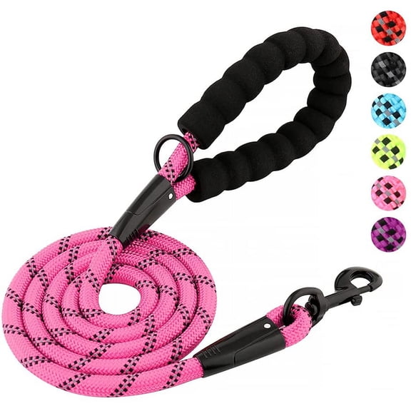 5ft 1/2in Heavy Duty Pink Dog Leash for Small&Large Dogs & Medium Size Dogs - Highly Reflective Heavy Duty Dog Rope Leash with Soft Padded Anti-Slip Handle