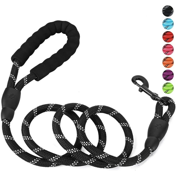 5ft 1/2in Strong BLACK Dog Leash for Large Dogs & Medium Size Dogs - Highly Reflective Heavy Duty Dog Rope Leash with Soft Padded Anti-Slip Handle- for 18-120 lbs Dogs