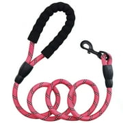 QiShi 5ft 1/2in Strong Dog Leash - Highly Reflective Heavy Duty Dog Rope Leash with Soft Padded Anti-Slip Handle- for 18-120 lbs Dogs- Pink