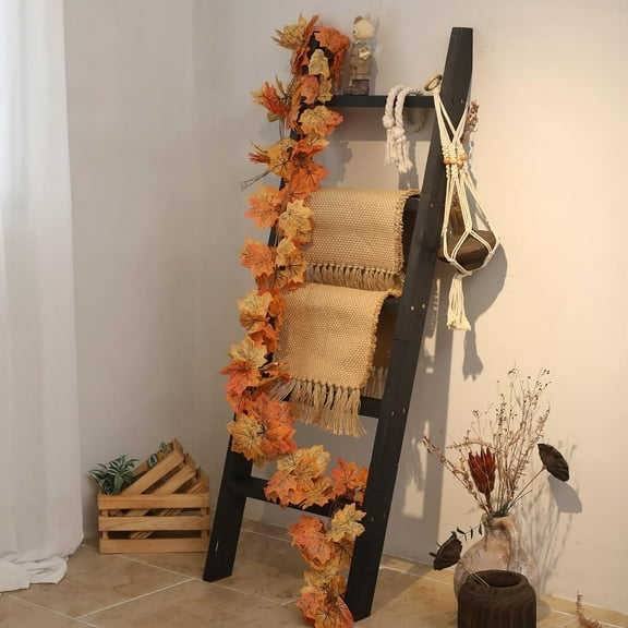 5ft (58") Wood Blanket Ladder Living Room Decorative Wall Leaning Farmhouse Quilt Display Holder Shelf Rustic Wooden Towel Rack for Bathroom, Black