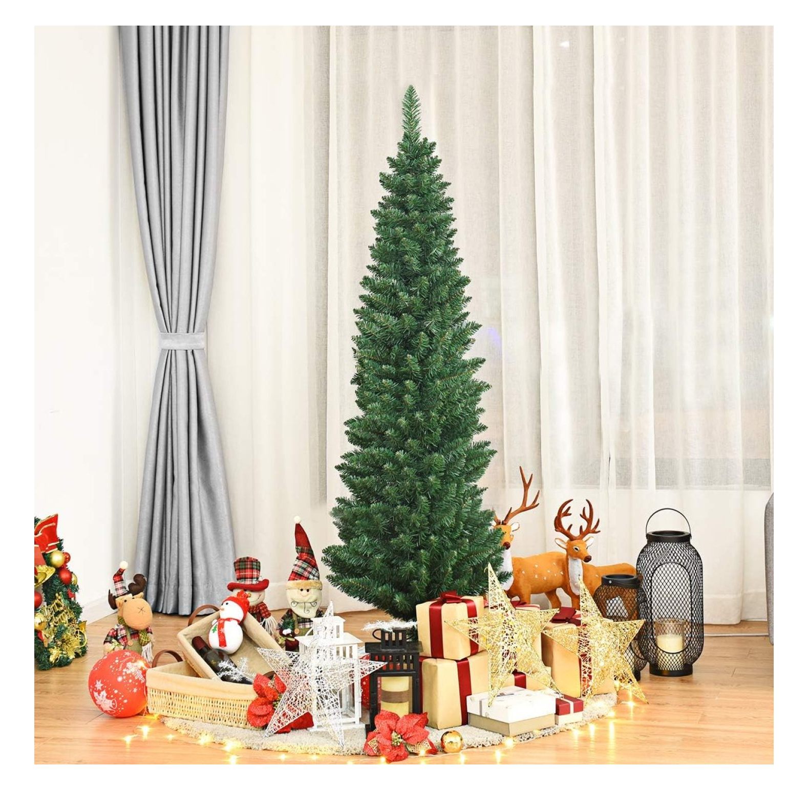 5ft/6ft/7ft/8ft/9ft Artificial Pencil Christmas Tree, Unlit Hinged Slim