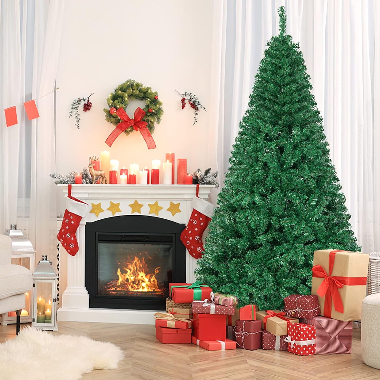 5ft/6ft/7ft/8ft Artificial Christmas Tree, Easy Assembly, Metal Base