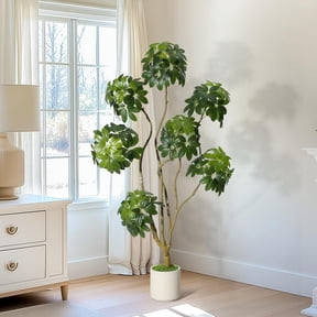 5ft/6ft/7ft  Tall Fake Plant Indoor,Artificial Umbrella Schefflera Tree in White Pot with Multiple Trunks Design, Faux Floor Tree Fake Trees for Home Offices Porch Decor