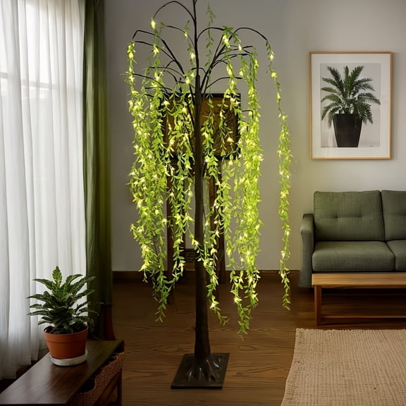 5ft/ 6ft Lighted LED Artificial Weeping Willow Tree Floor Lamp, USB Powered LED Willow Tree Four Seasons Party Birthday Home Room Valentine's Day Mother's Day Easter Spring Summer Decor