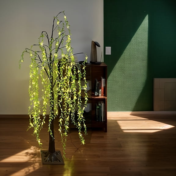 5ft/ 6ft Lighted LED Artificial Weeping Willow Tree Floor Lamp, USB Powered LED Willow Tree Four Seasons Party Birthday Home Room Valentine's Day Mother's Day Easter Spring Summer Decor