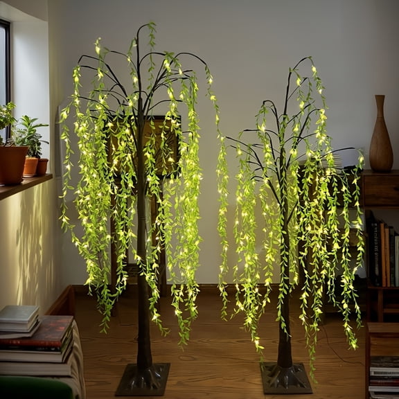 5ft/ 6ft Lighted LED Artificial Weeping Willow Tree Floor Lamp, USB Powered LED Willow Tree Four Seasons Party Birthday Home Room Valentine's Day Mother's Day Easter Spring Summer Decor
