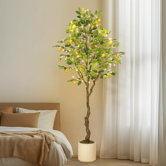 5ft/6ft Tall Artificial Lemon Tree with Fake Lemons, Fauxe Lemon Tree with Lights, Artificial Plants for Decor Realistic to Indoor Home Office