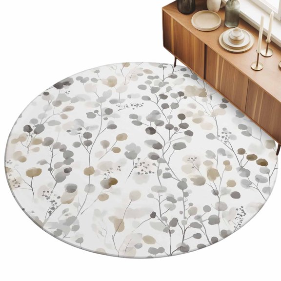 5ft Area Rug,Gradient Gray Brown Leaves Washable Large Rugs Soft Non-Slip Floor Rug Farmhouse Watercolor Leaf Non-Shedding Indoor Carpets for Living Room Bedroom Home Office Nursery