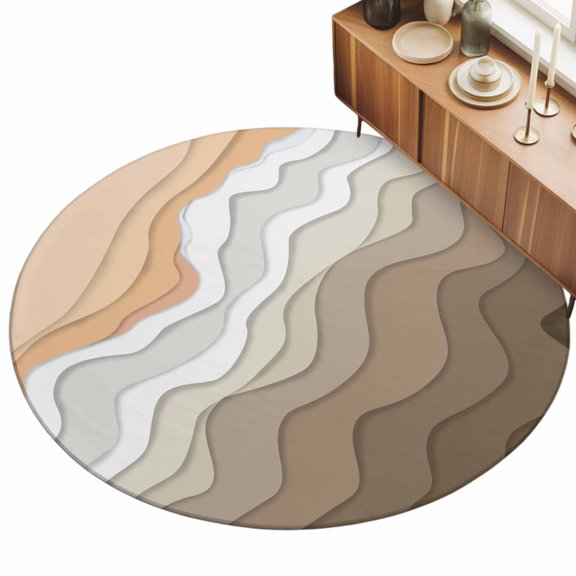 5ft Area Rug,Gradient Khaki Waves Seamless Washable Large Rugs Soft Non-Slip Floor Rug Modern Geometric Line Non-Shedding Indoor Carpets for Living Room Bedroom Home Office Nursery