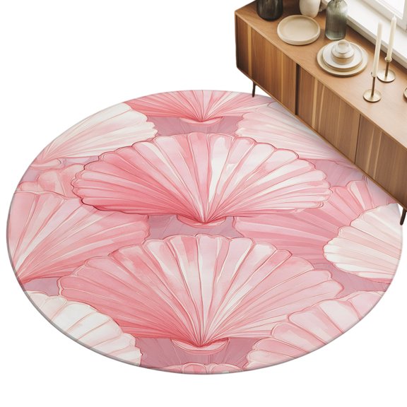5ft Area Rug,Gradient Pink Shell Abstract Washable Large Rugs Soft Non-Slip Floor Rug Summer Ocean Non-Shedding Indoor Carpets for Living Room Bedroom Home Office Nursery