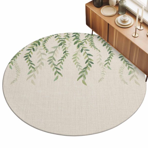 5ft Area Rug,Green Leaf Retro Linen Washable Large Rugs Soft Non-Slip Floor Rug Fallen Leaves Watercolor Non-Shedding Indoor Carpets for Living Room Bedroom Home Office Nursery