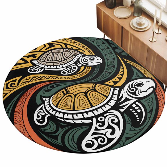 5ft Area Rug,Polynesia Sea Turtle Washable Large Rugs Soft Non-Slip Floor Rug Traditional Tribe Ocean Life Non-Shedding Indoor Carpets for Living Room Bedroom Home Office Nursery
