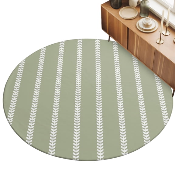 5ft Area Rug,Sage Green Leaves Stripe Washable Large Rugs Soft Non-Slip Floor Rug Country Leaf White Lines Non-Shedding Indoor Carpets for Living Room Bedroom Home Office Nursery