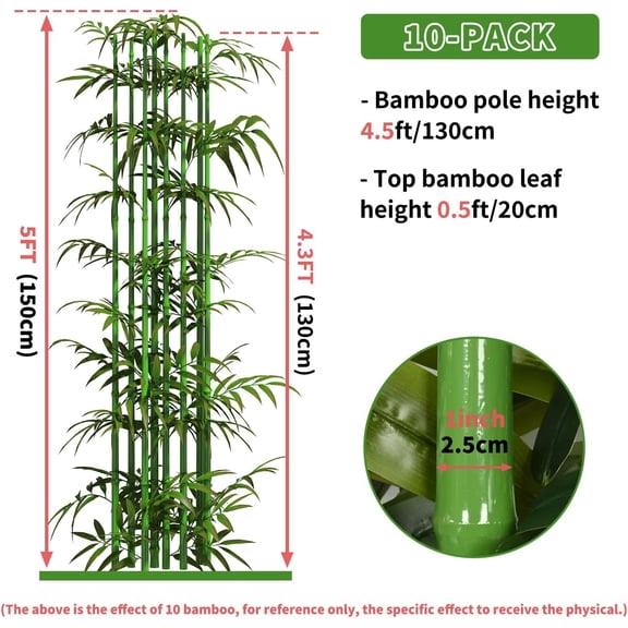 5ft Artificial Bamboo Tree 10 Pack, Fake Bamboo Plant Trees Indoor Outdoor Artificial Fake Plants Privacy Fence for Garden Yard Decoration Home Privacy Screening