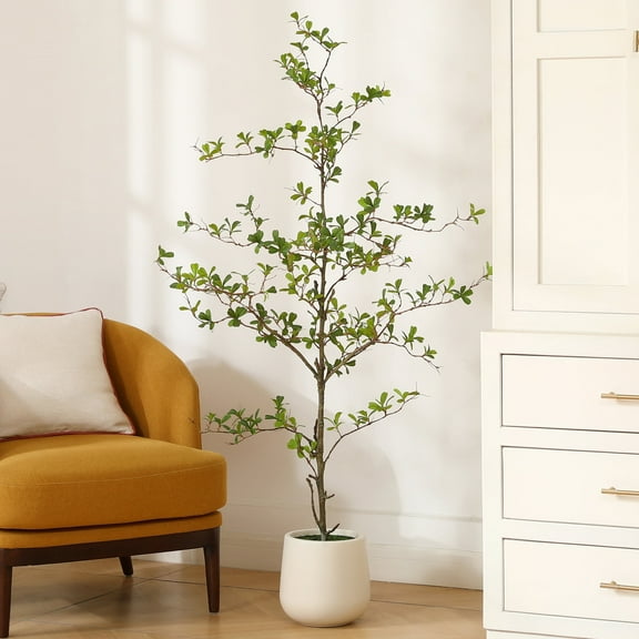 5ft Artificial Black Olive Tree with 9 inch White Planter, Tall Fake Shady Lady Tree for Indoor Home Decor, Big Faux Plant Faux Olive Silk Tree for Home Decor and Gift