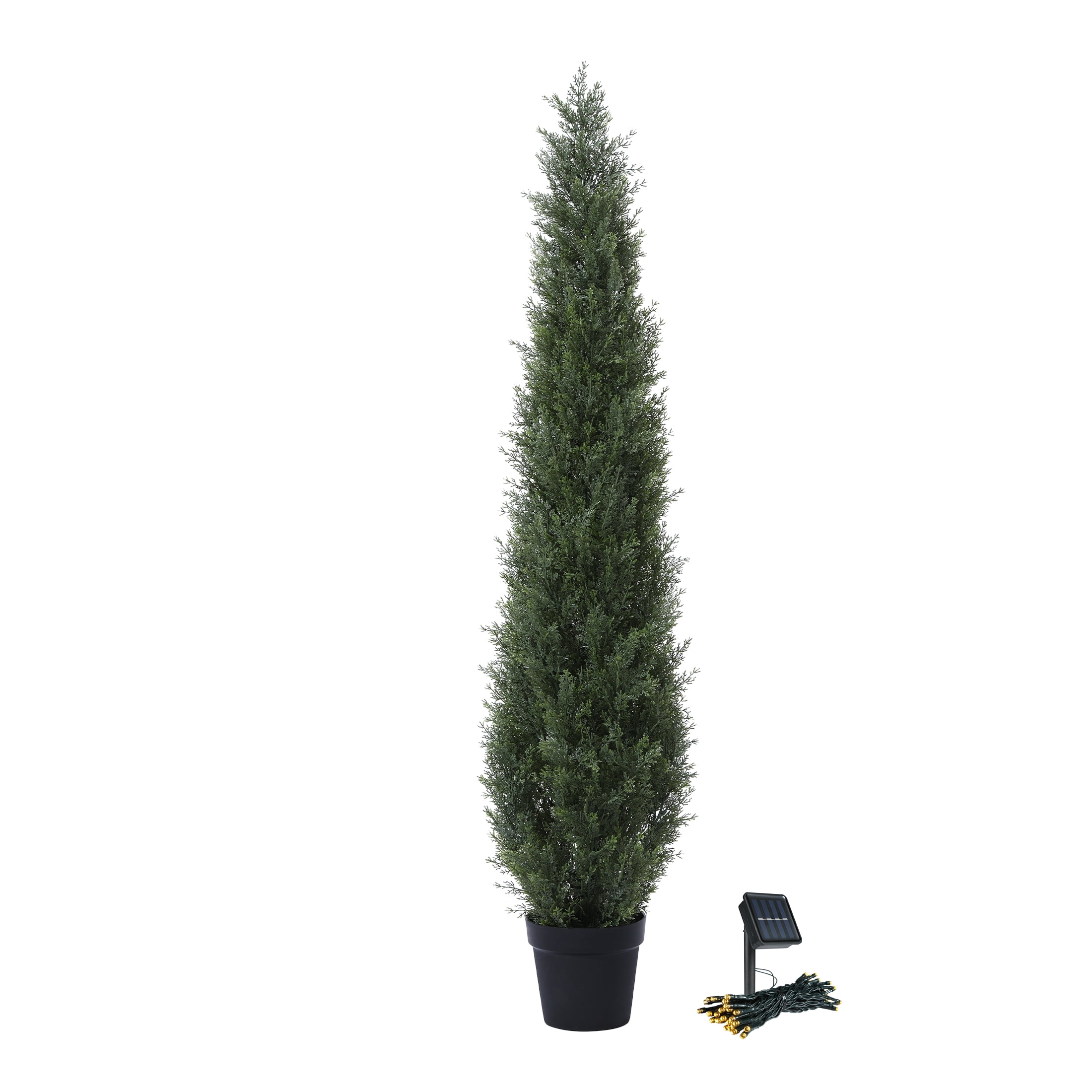 5ft Artificial Cedar Topiary Tree with Solar Lights in Black Pot